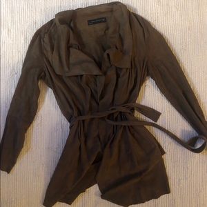 Light brown belted leather jacket